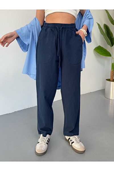 COMBİNE MİCHAİL Námořnické modré dámské plátěné kalhoty