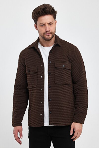 COMBİNE MİCHAİL Мъжка кафява стандартна риза с дълъг ръкав