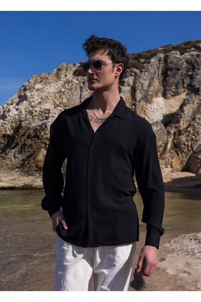 COMBİNE MİCHAİL Чоловіча чорна сорочка з легкої тканини з літнього колекції