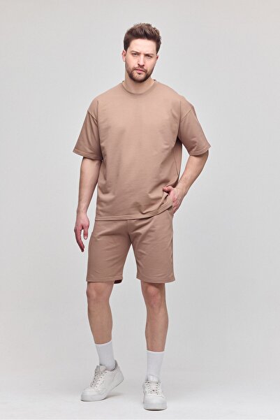 COMBİNE MİCHAİL Мъжки комплект от 2 части, свободна кройка, удобен, с десен, без повдигане, карамелен