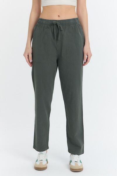 COMBİNE MİCHAİL Штани з суміші льону, вільного крою, кольору хакі