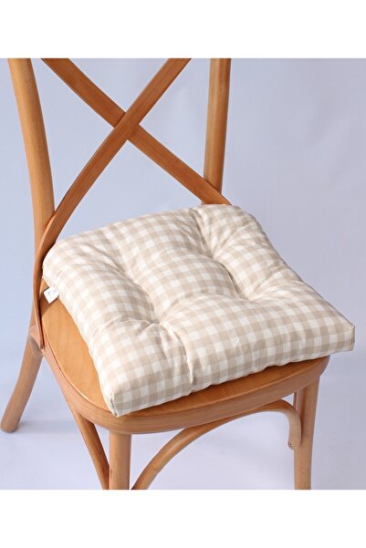 ALTINPAMUK Gold Pofidik Gingham Chair Cushion 38X38 Beige