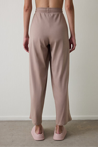 Penti Tmavě béžové bavlněné pyžamové kalhoty se šněrováním na víkend