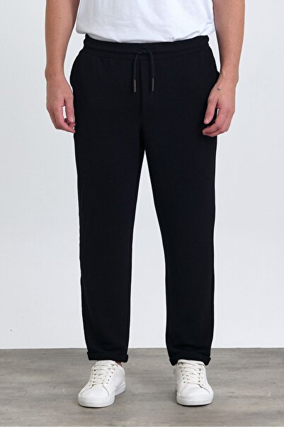 COMBİNE MİCHAİL بنطال رياضي رجالي - ساق مزدوجة، قطن، خصر مطاطي وخيط، أسود