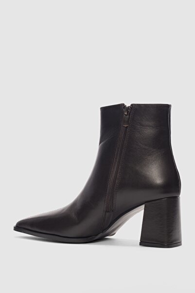 selinshoes Elour Hakiki Deri Yandan Fermuarlı Sivri Burun Kadın Bot- ACI KAHVE