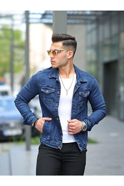 comstar Ανδρικό τζιν τζιν μπλε τζιν μπουφάν με λαιμόκοψη με λεπτή εφαρμογή