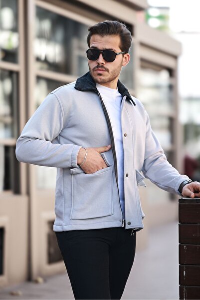 comstar Men's Oversize Casual Trend Velvet Collar Gray Jacket