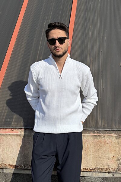 inpool Чоловічий зимовий трикотажний светр - на півзастібці, з високим коміром, Old Money Culture PLTK06