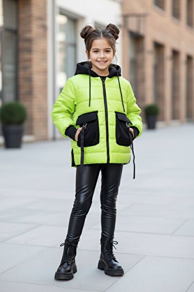 Mc Kids Green Neon Printed Minigim's Flowers Character Back Coat