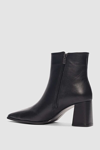 selinshoes Elour Hakiki Deri Yandan Fermuarlı Sivri Burun Kadın Bot- SİYAH