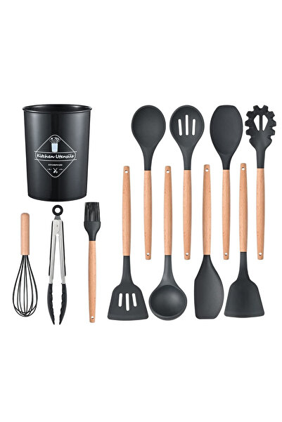 OEM Set of 12 kitchen utensils Wood/Silicone Black