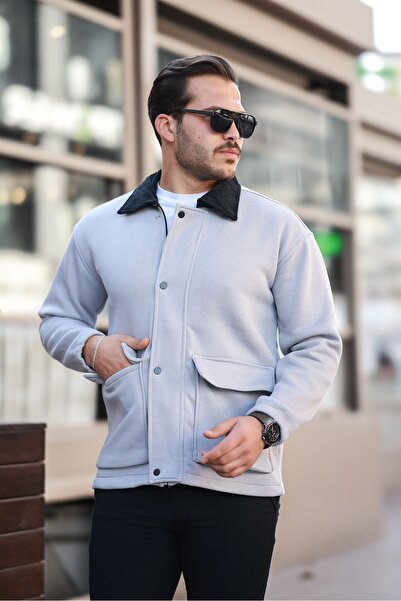 comstar Men's Oversize Casual Trend Velvet Collar Gray Jacket