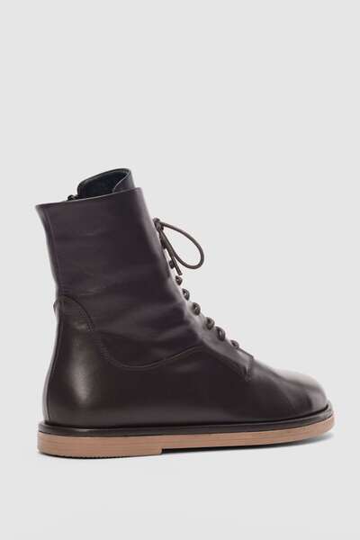 selin shoes Sorevo Bağcık Detaylı Fermuarlı Hakiki Deri Kadın Bot-KAHVERENGİ