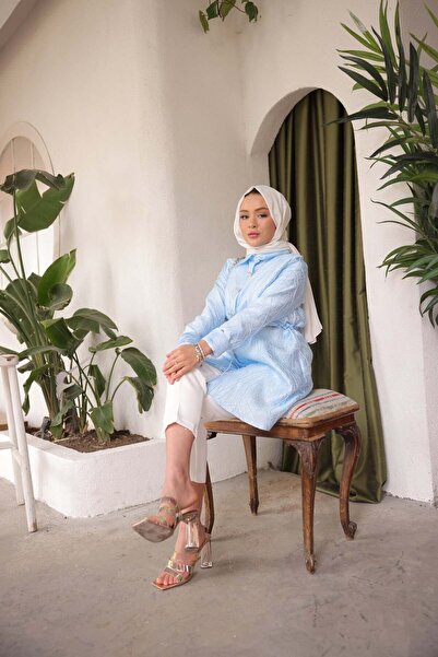 comstar Women's Jacquard Stylish Elastic Waist Baby Blue Tonic Jacket