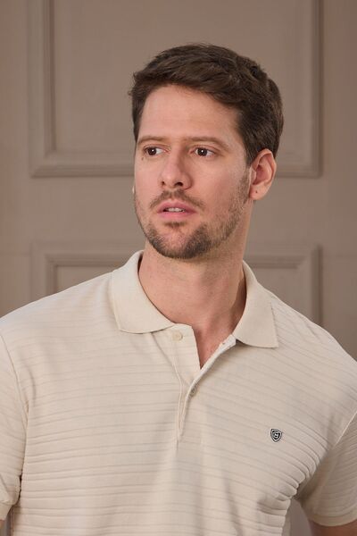 COMBİNE MİCHAİL Men's Beige 100% Cotton Report Polo Neck T-Shirt