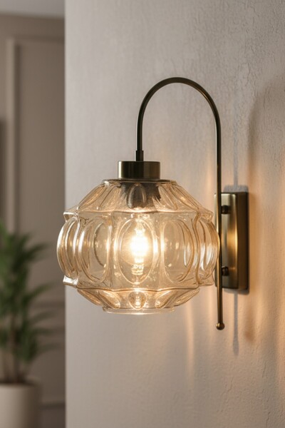 Bamyum Şila Honey Color Glass Sconce Wall Lamp Modern Hotel Cafe Vintage Living Room Bedroom Staircase Retro