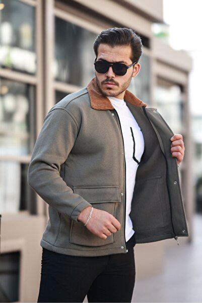 comstar Men's Oversize Casual Trend Velvet Collar Khaki Jacket