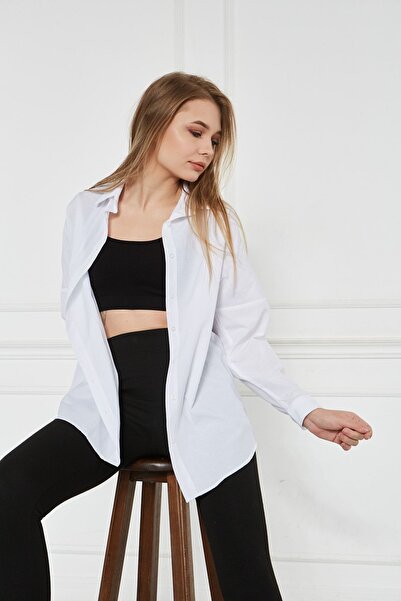 comstar Cămașă albă de bază lungă oversize pentru femei