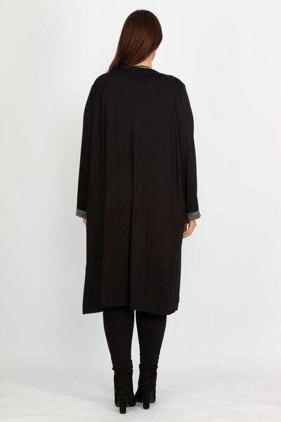 Şans Γυναικεία μακρυά ζακέτα μεγάλου μεγέθους μαύρο γκλίτερ 65n19839