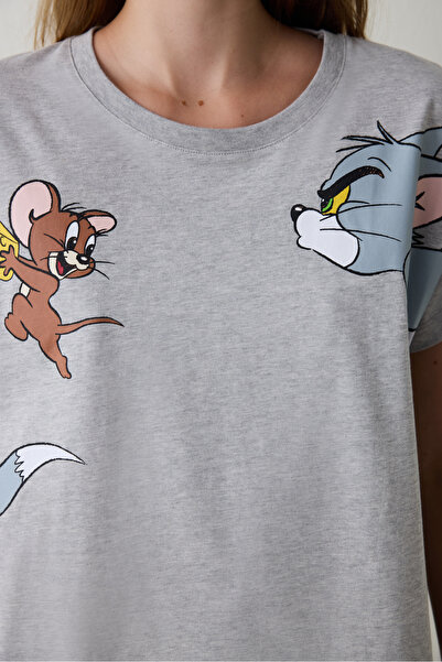 Penti Gri Melanj Tom & Jerry Baskılı Pamuklu Kısa Kollu Pijama Takımı