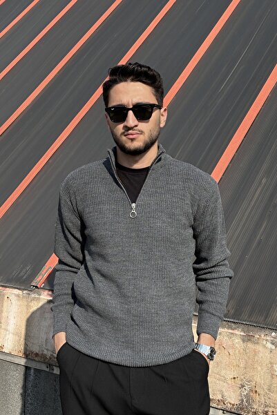 inpool Чоловічий зимовий трикотажний светр - на півзастібці, з високим коміром, Old Money Culture PLTK06