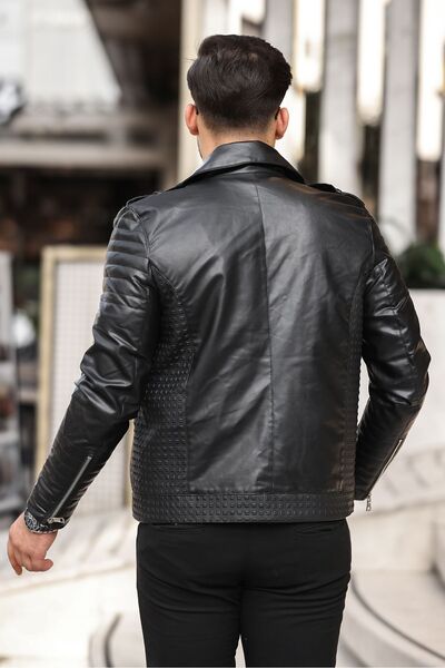 comstar Jachetă de piele pentru bărbați cu fermoar diagonal