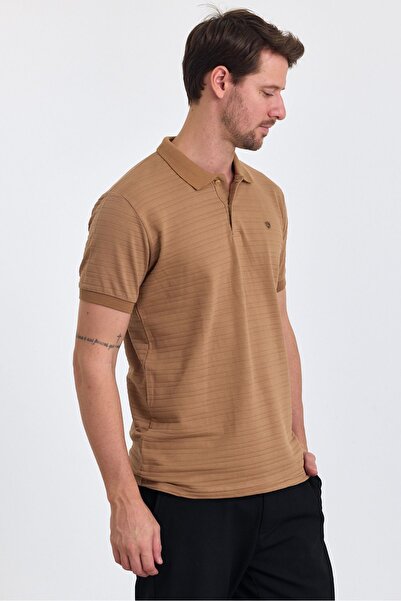COMBİNE MİCHAİL Мъжка тениска с поло яка Report, 100% памучен цвят в карамелен цвят