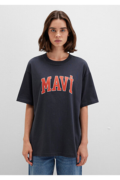 Mavi Šedé tričko s potiskem loga nadměrné velikosti / široký střih 1600843-82185