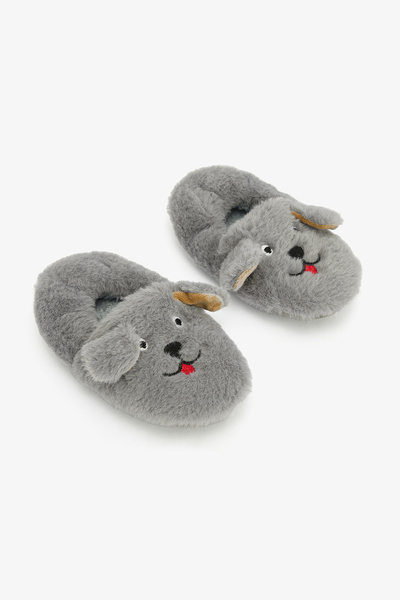 Penti Gray Boy's Soft Textured Home Booties with Bear Embroidery Detail