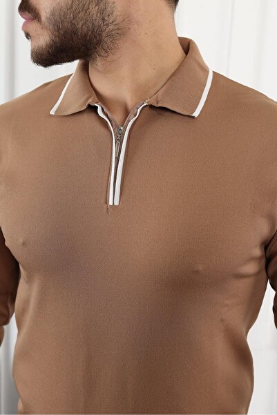 comstar Мъжки пуловер с цип и яка с райета