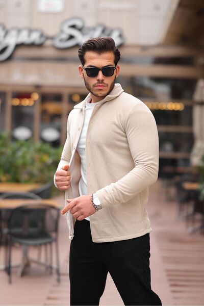 comstar Ανδρικό πουκάμισο Basic μακρυμάνικο στενό βαμβακερό κρεμ φλις