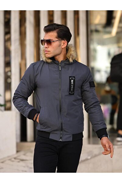 comstar Чоловічий капюшон з підкладкою з хутра, водонепроникний, з кишенями, димчасто-сірий