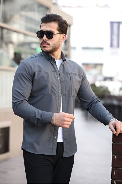 comstar Мъжка сезонна тенденция с скрит джоб, антрацитна риза Parachute