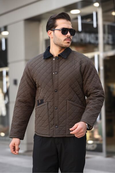 comstar Чоловічий кашеміровий пальто з хутром на комірі, кавовий колір, стьобаний