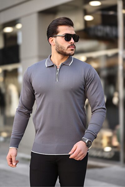comstar Чоловічий светр з коміром на блискавці та деталями на комірі