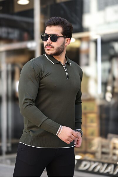 comstar Чоловічий светр з коміром на блискавці та деталями на комірі