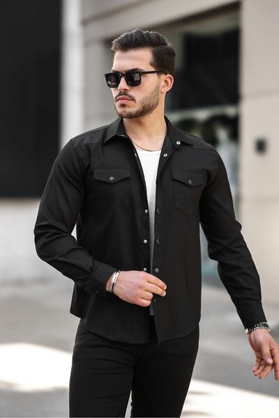 comstar Мъжка сезонна модерна зелена дънкова риза с джоб с копче