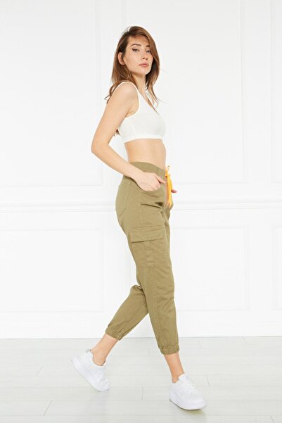 comstar Women's Cargo Pocket High Waist Narrow Leg Green Trousers
