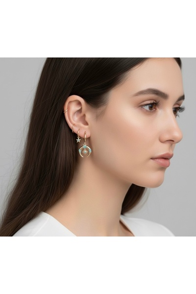 vina's atelier Ay Yıldız Üçlü Set Küpe