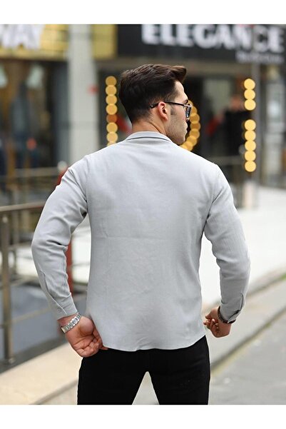 comstar Чоловіча сорочка з довгими рукавами, коміром-краваткою та ґудзиками, сіра