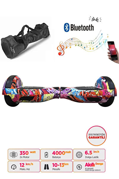 CityMate Elektrikli Kaykay Hoverboard Bluetooth Hoparlörlü 6.5 İnç Grafiti D16 - Çanta Hediye