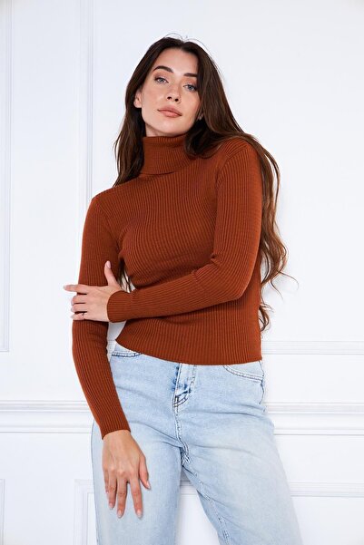 comstar Pulover de damă cu guler rotit cu coaste