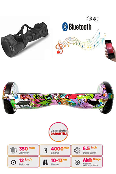 CityMate Elektrikli Kaykay Hoverboard Bluetooth Hoparlörlü 6.5 İnç Grafiti D04 - Çanta Hediye