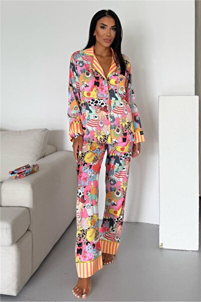 COCCOLARSI Viaggio Creativo Saten Uzun Pijama Takımı VCK0313