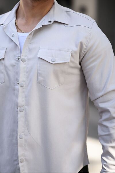 comstar Men's Seasonal Trend White Denim Shirt with Pockets and Snap Fasteners