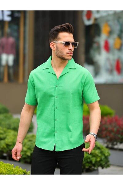 comstar Ανδρικό πουκάμισο από λινό υφασμάτινο κοντομάνικο γιακά