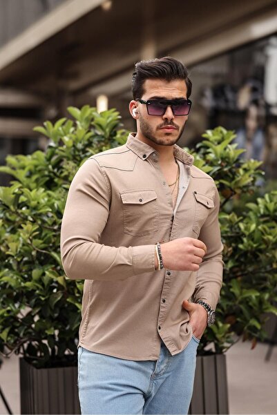 comstar Мъжка риза Slim Fit с джобове тип „копче“ в кафяво