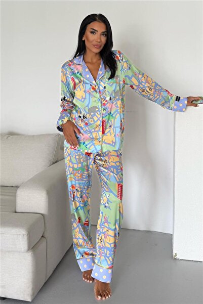 COCCOLARSI Viaggio Creativo Saten Uzun Pijama Takımı VCK0307