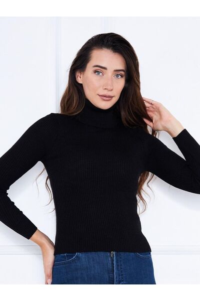 comstar Pulover cu guler negru cu coaste casual pentru damă