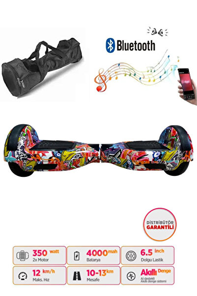 CityMate Elektrikli Kaykay Hoverboard Bluetooth Hoparlörlü 6.5 İnç Grafiti D11 - Çanta Hediye